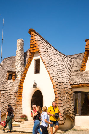Porumbacu Village, Romania - 14 September 2019. people visiting Clay Castle of the Fairy Valley in Porumbacu de Sus, Romaniaのeditorial素材