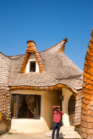 Porumbacu Village, Romania - 14 September 2019. people visiting Clay Castle of the Fairy Valley in Porumbacu de Sus, Romaniaのeditorial素材