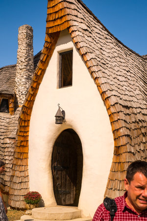 Porumbacu Village, Romania - 14 September 2019. people visiting Clay Castle of the Fairy Valley in Porumbacu de Sus, Romaniaのeditorial素材