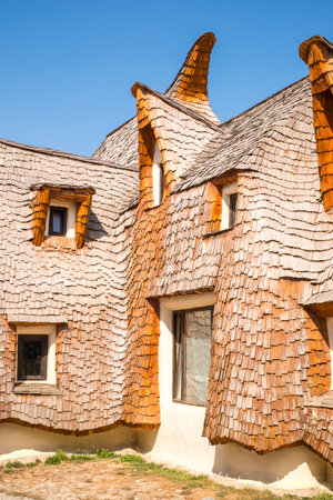 Porumbacu Village, Romania - 14 September 2019. people visiting Clay Castle of the Fairy Valley in Porumbacu de Sus, Romaniaのeditorial素材