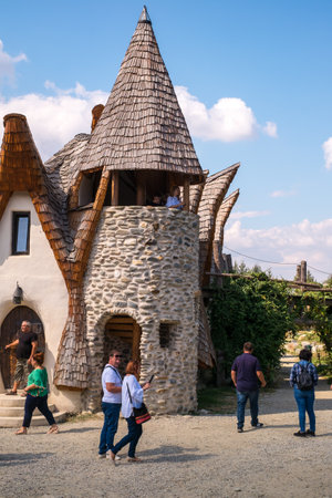 Porumbacu Village, Romania - 14 September 2019. people visiting Clay Castle of the Fairy Valley in Porumbacu de Sus, Romaniaのeditorial素材