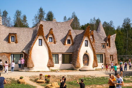 Porumbacu Village, Romania - 14 September 2019. people visiting Clay Castle of the Fairy Valley in Porumbacu de Sus, Romaniaのeditorial素材