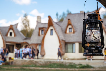 Porumbacu Village, Romania - 14 September 2019. people visiting Clay Castle of the Fairy Valley in Porumbacu de Sus, Romaniaのeditorial素材