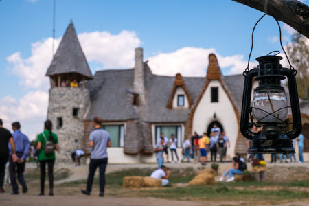 Porumbacu Village, Romania - 14 September 2019. people visiting Clay Castle of the Fairy Valley in Porumbacu de Sus, Romaniaのeditorial素材