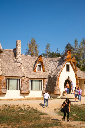 Porumbacu Village, Romania - 14 September 2019. people visiting Clay Castle of the Fairy Valley in Porumbacu de Sus, Romaniaのeditorial素材