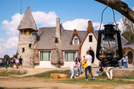 Porumbacu Village, Romania - 14 September 2019. people visiting Clay Castle of the Fairy Valley in Porumbacu de Sus, Romaniaのeditorial素材