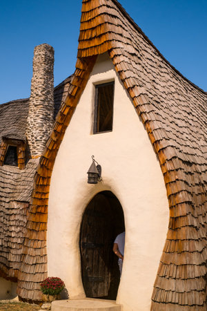 Porumbacu Village, Romania - 14 September 2019. people visiting Clay Castle of the Fairy Valley in Porumbacu de Sus, Romaniaのeditorial素材
