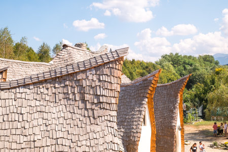 Porumbacu Village, Romania - 14 September 2019. people visiting Clay Castle of the Fairy Valley in Porumbacu de Sus, Romaniaのeditorial素材