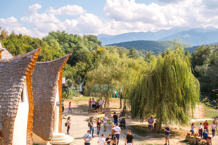 Porumbacu Village, Romania - 14 September 2019. people visiting Clay Castle of the Fairy Valley in Porumbacu de Sus, Romaniaのeditorial素材