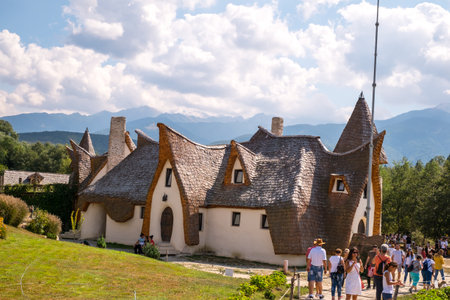 Porumbacu Village, Romania - 14 September 2019. people visiting Clay Castle of the Fairy Valley in Porumbacu de Sus, Romaniaのeditorial素材