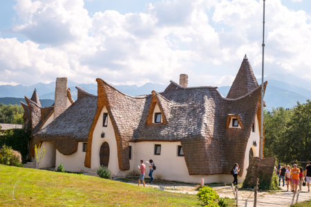 Porumbacu Village, Romania - 14 September 2019. people visiting Clay Castle of the Fairy Valley in Porumbacu de Sus, Romaniaのeditorial素材