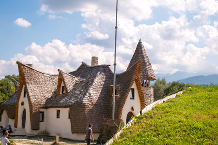 Porumbacu Village, Romania - 14 September 2019. people visiting Clay Castle of the Fairy Valley in Porumbacu de Sus, Romaniaのeditorial素材