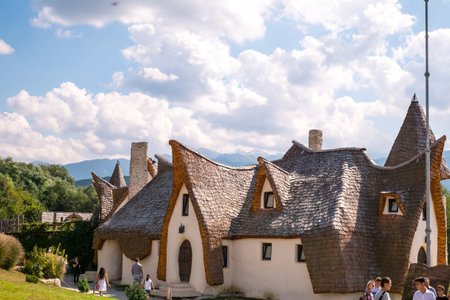 Porumbacu Village, Romania - 14 September 2019. people visiting Clay Castle of the Fairy Valley in Porumbacu de Sus, Romaniaのeditorial素材