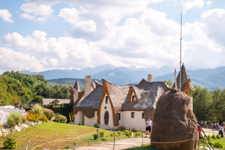 Porumbacu Village, Romania - 14 September 2019. people visiting Clay Castle of the Fairy Valley in Porumbacu de Sus, Romaniaのeditorial素材