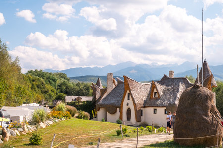 Porumbacu Village, Romania - 14 September 2019. people visiting Clay Castle of the Fairy Valley in Porumbacu de Sus, Romaniaのeditorial素材
