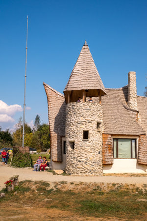 Porumbacu Village, Romania - 14 September 2019. people visiting Clay Castle of the Fairy Valley in Porumbacu de Sus, Romaniaのeditorial素材