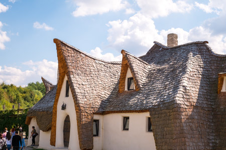 Porumbacu Village, Romania - 14 September 2019. people visiting Clay Castle of the Fairy Valley in Porumbacu de Sus, Romaniaのeditorial素材