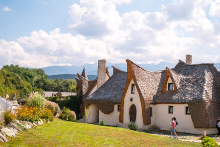 Porumbacu Village, Romania - 14 September 2019. people visiting Clay Castle of the Fairy Valley in Porumbacu de Sus, Romaniaのeditorial素材