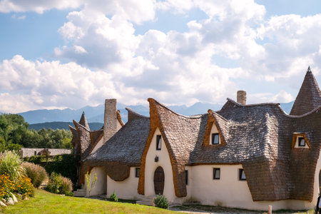 Porumbacu Village, Romania - 14 September 2019. people visiting Clay Castle of the Fairy Valley in Porumbacu de Sus, Romaniaのeditorial素材
