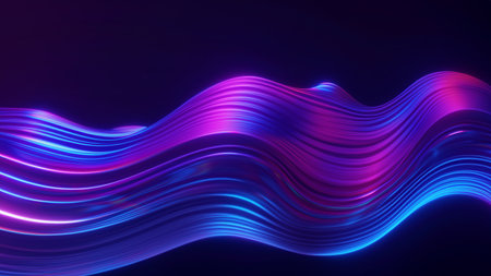Abstract fluid render holographic iridescent neon curved wave in motion dark backgroundの素材