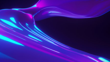 Abstract fluid render holographic iridescent neon curved wave in motion dark backgroundの素材