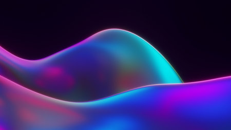 Abstract fluid render holographic iridescent neon curved wave in motion dark backgroundの素材