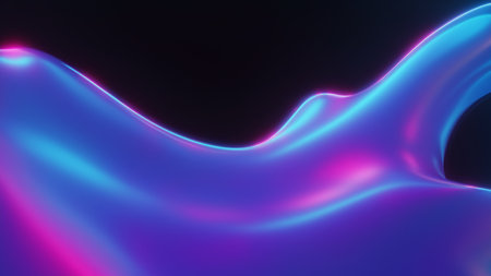 Abstract fluid render holographic iridescent neon curved wave in motion dark backgroundの素材