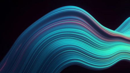 Abstract fluid render holographic iridescent neon curved wave in motion dark backgroundの素材