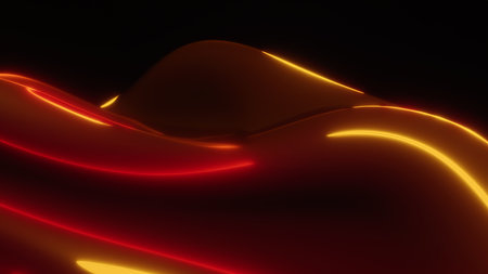 Abstract fluid render holographic iridescent neon curved wave in motion dark backgroundの素材