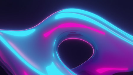 Abstract fluid render holographic iridescent neon curved wave in motion dark backgroundの素材