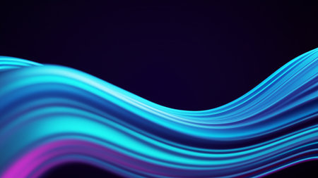 Abstract fluid render holographic iridescent neon curved wave in motion dark backgroundの素材