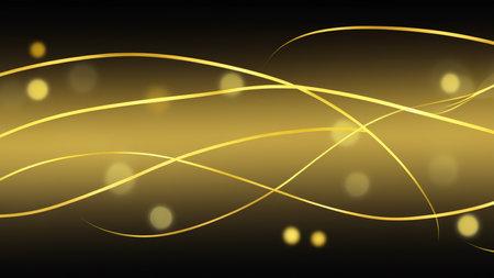 Black luxury background with golden line elements and light ray effect decoration and bokehの素材