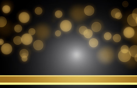 Black luxury background with golden line elements and light ray effect decoration and bokehの素材