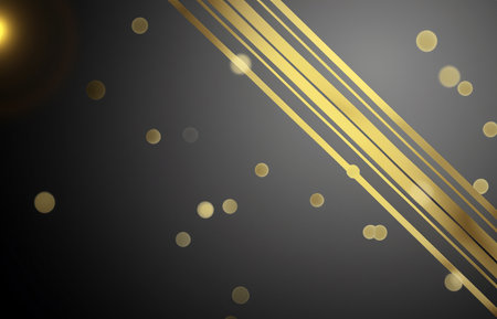 Black luxury background with golden line elements and light ray effect decoration and bokehの素材