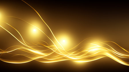 Black luxury background with golden line elements and light ray effect decoration and bokehの素材