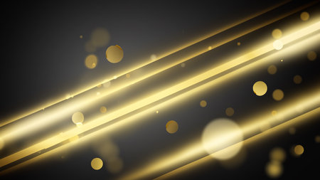 Black luxury background with golden line elements and light ray effect decoration and bokehの素材