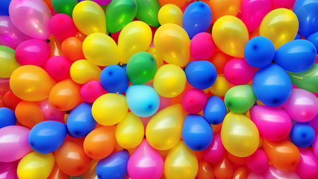 Many colorful balloons decorated wall as backgroundの素材