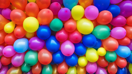 Many colorful balloons decorated wall as backgroundの素材