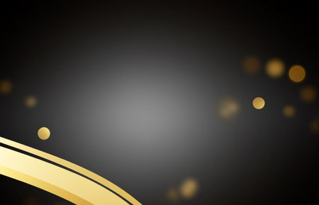 Black luxury background with golden line elements and light ray effect decoration and bokehの素材
