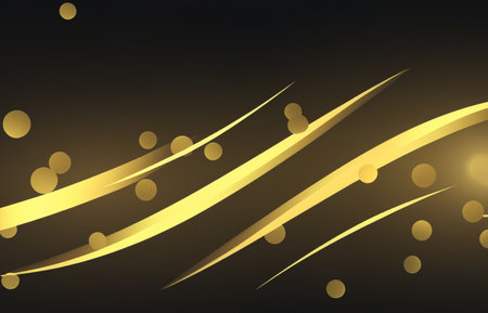 Black luxury background with golden line elements and light ray effect decoration and bokehの素材