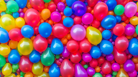 Many colorful balloons decorated wall as backgroundの素材