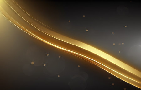 Black luxury background with golden line elements and light ray effect decoration and bokehの素材