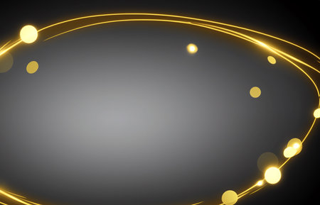 Black luxury background with golden line elements and light ray effect decoration and bokehの素材