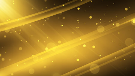 Golden luxury background with black line elements and light ray effect decoration and bokehの素材