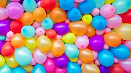Many colorful balloons decorated wall as backgroundの素材