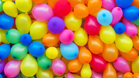 Many colorful balloons decorated wall as backgroundの素材