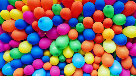 Many colorful balloons decorated wall as backgroundの素材
