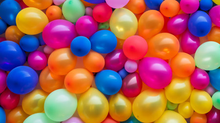 Many colorful balloons decorated wall as backgroundの素材