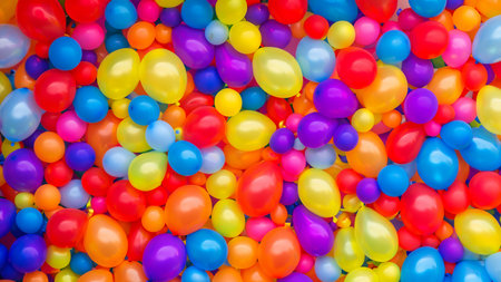 Many colorful balloons decorated wall as backgroundの素材