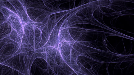 Abstract electrifying lines, smoky fractal pattern, digital illustration art work of rendering chaotic dark backgroundの素材